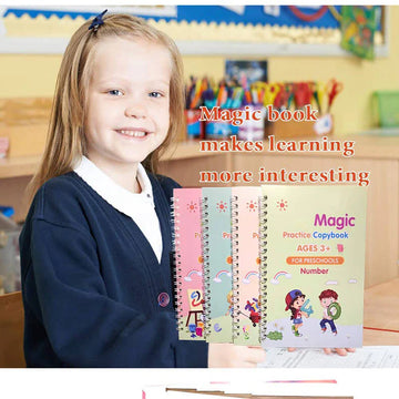 4 in 1 Sank Magic Book | Reusable Magic Practice Copy Book | 4 books + 1 Pen + 10 Refills +1 Grip