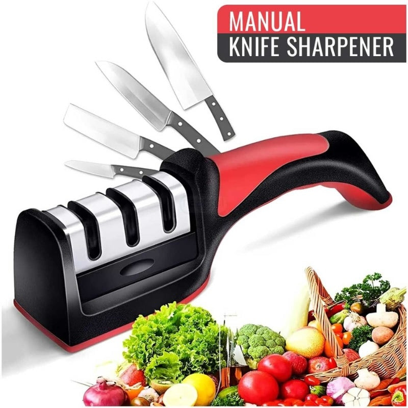 3-in-1 Knife Sharpener Set with Ceramic Peeler | 3-Stage Blade Sharpener & Non-Slip Handle