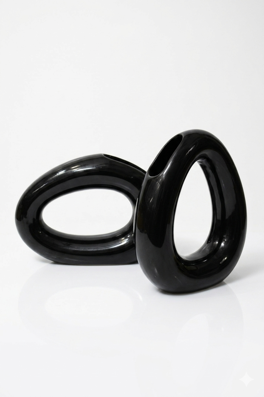 Set of 2 The Obsidian Orbit Duo Ceramic Vase,Home ,Office ,Kitchen and Garden Decor
