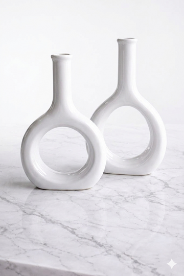 The Halo Duo – Luxury 12" & 11" Long Neck Circular Ceramic Vase Set